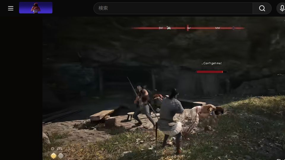 屋外で複数の敵と戦うゲーム画面